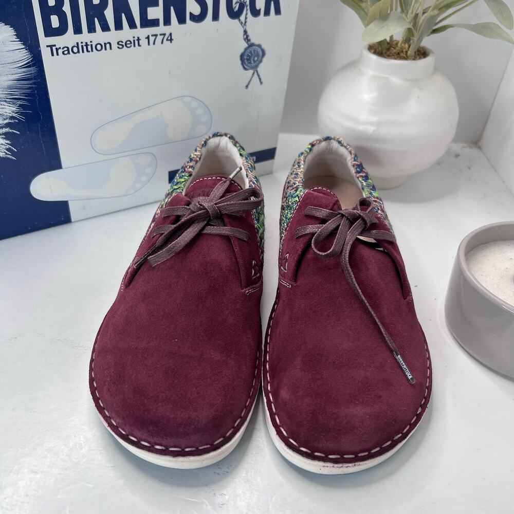 Birkenstocks Memphis Suede/Textile Shoes Burgundy Men 8/Women 10 EU 41 NWB - Picture 6 of 9